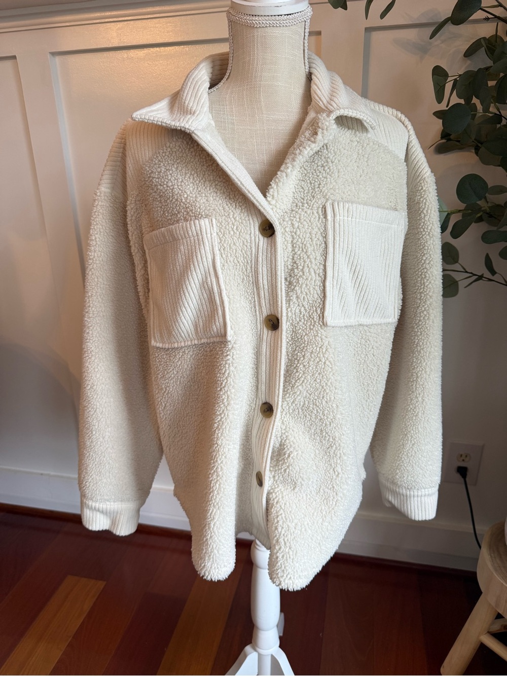 Republic Cream Sherpa Button-Up Jacket